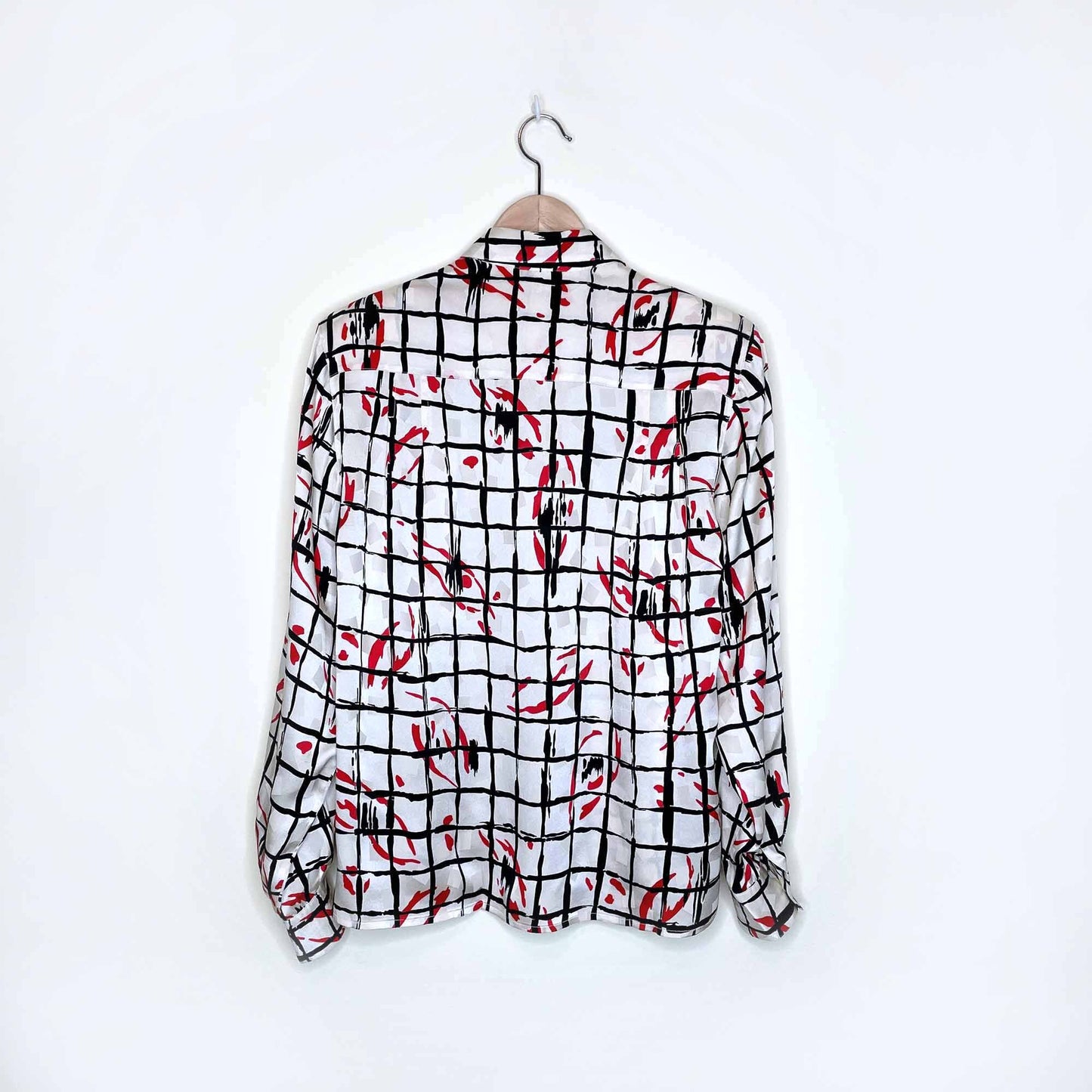 vintage christian dior ruched graphic print silk blouse - size 4