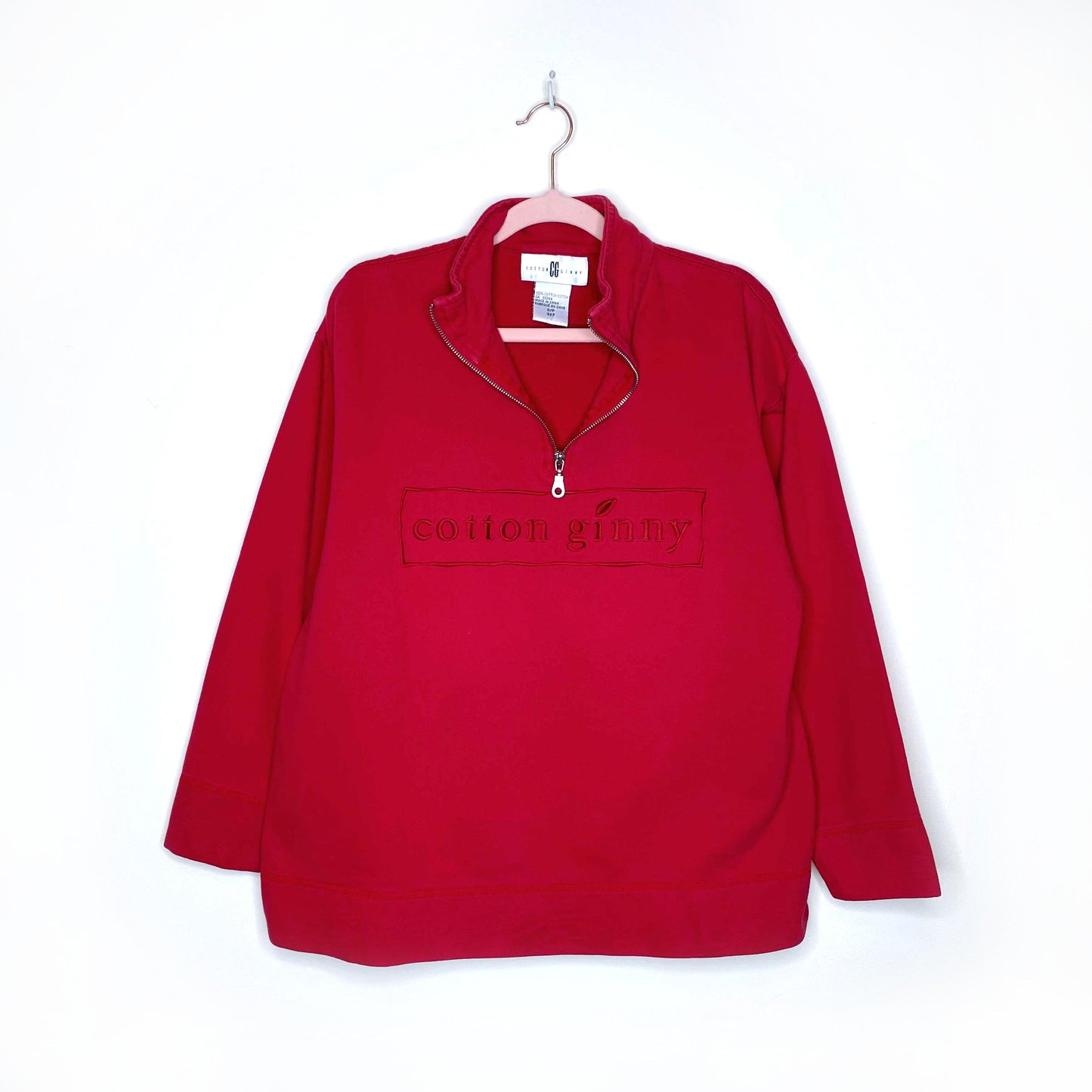 vintage cotton ginny 1/4 zip logo sweatshirt size small – good