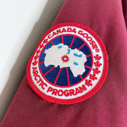canada goose red long down expedition puffer parka - size small