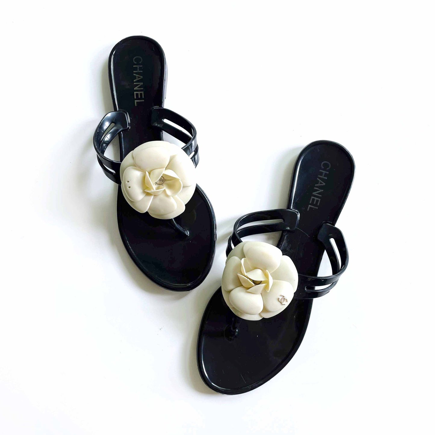 chanel camellia flower thong jelly sandals - size 39