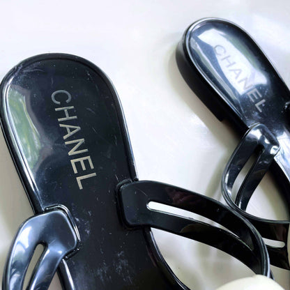 chanel camellia flower thong jelly sandals - size 39