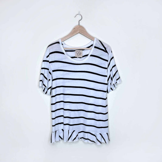 chaser oversized striped ruffle sleeve hem open back tee - size xs