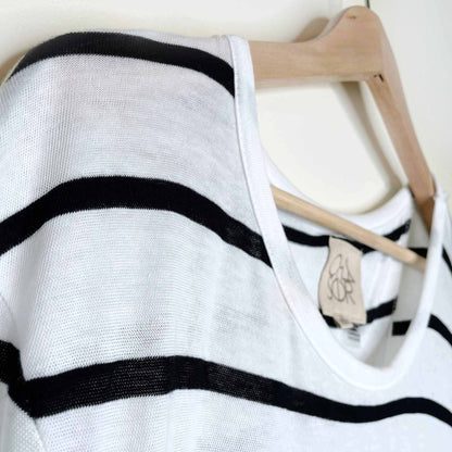 chaser oversized striped ruffle sleeve hem open back tee - size xs