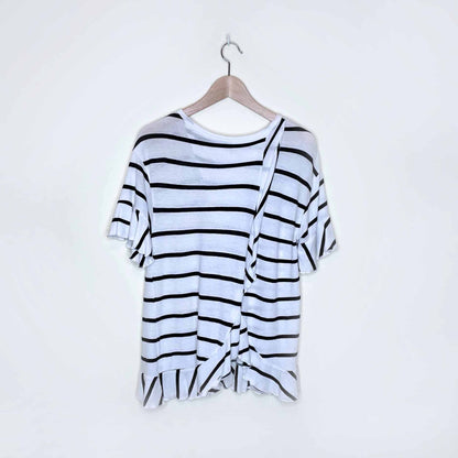 chaser oversized striped ruffle sleeve hem open back tee - size xs