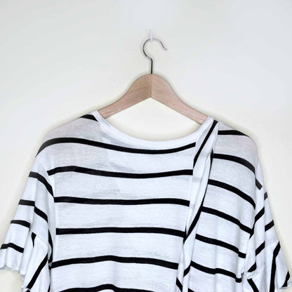 chaser oversized striped ruffle sleeve hem open back tee - size xs