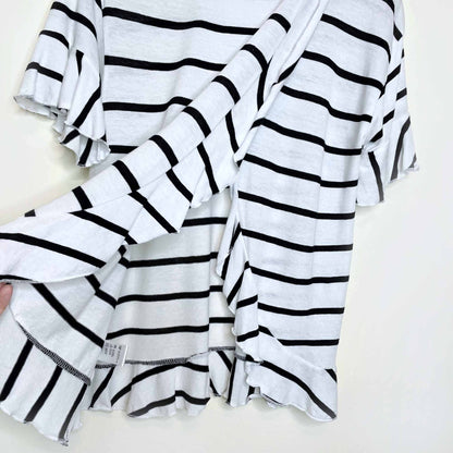 chaser oversized striped ruffle sleeve hem open back tee - size xs