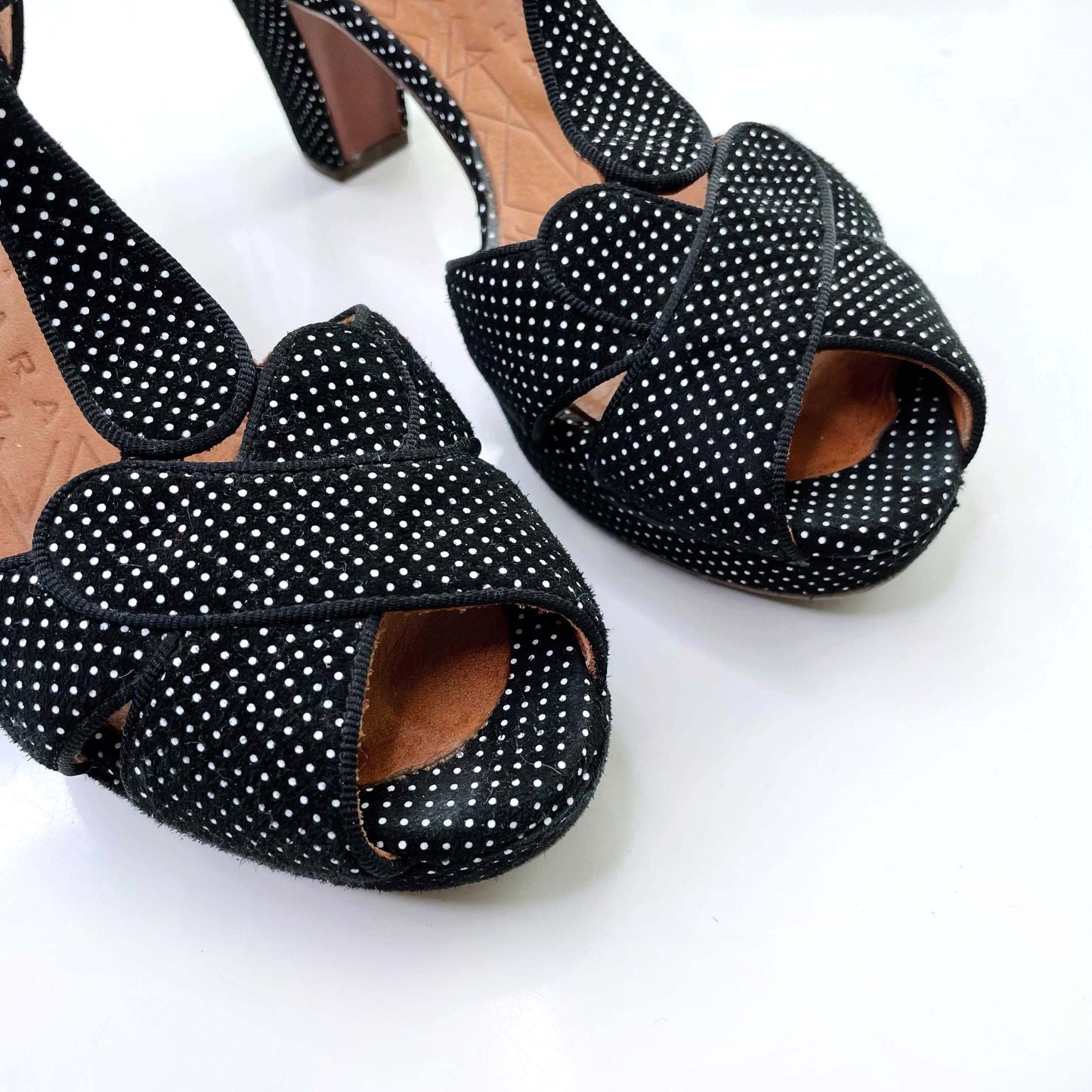 chie mihara polka dot t-strap heels - size 36