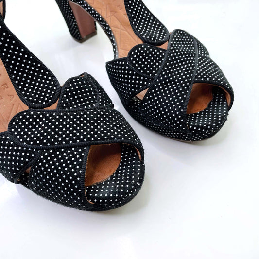 chie mihara polka dot t-strap heels - size 36