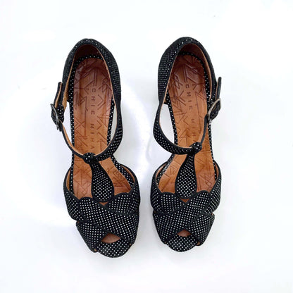 chie mihara polka dot t-strap heels - size 36