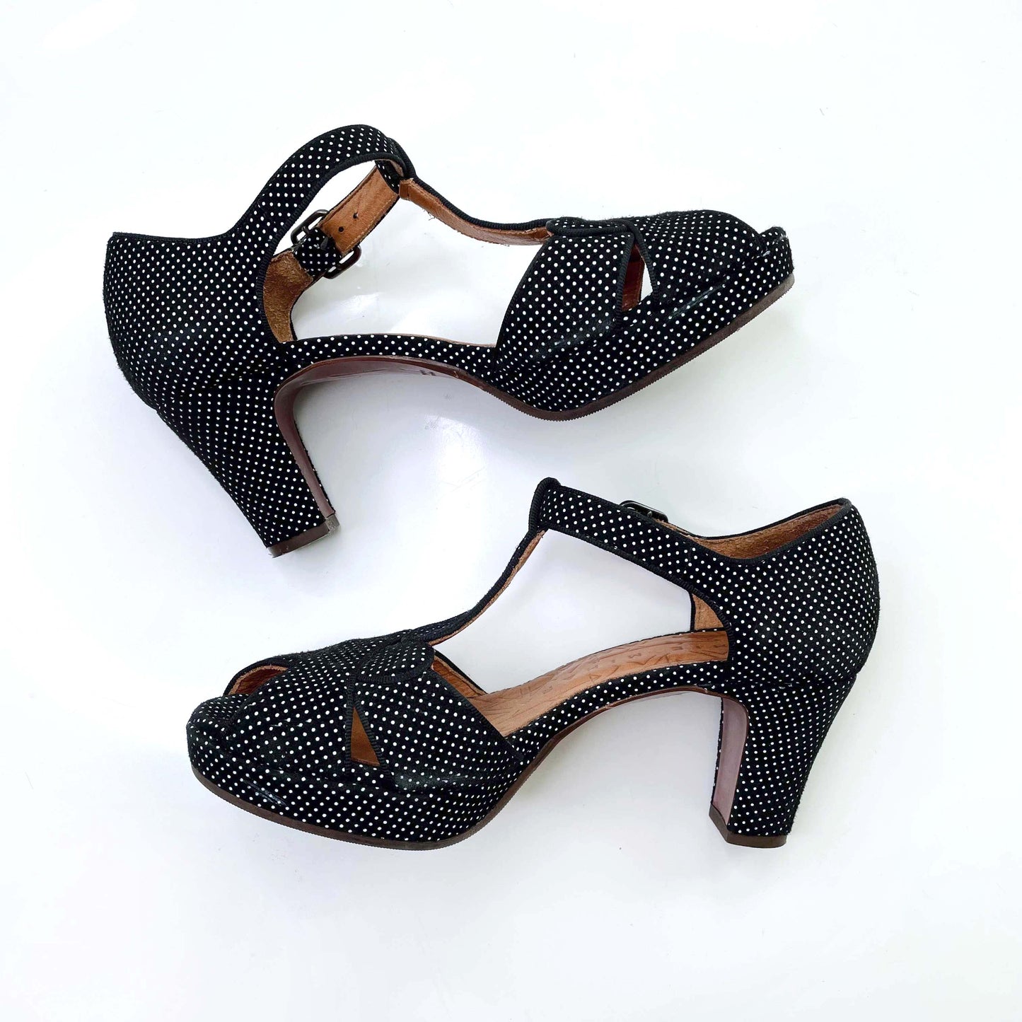 chie mihara polka dot t-strap heels - size 36