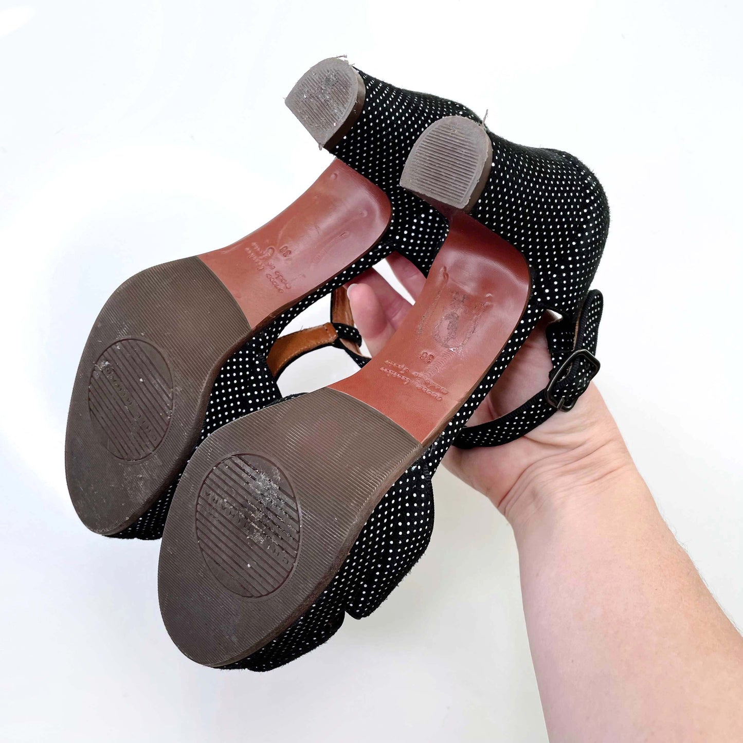 chie mihara polka dot t-strap heels - size 36