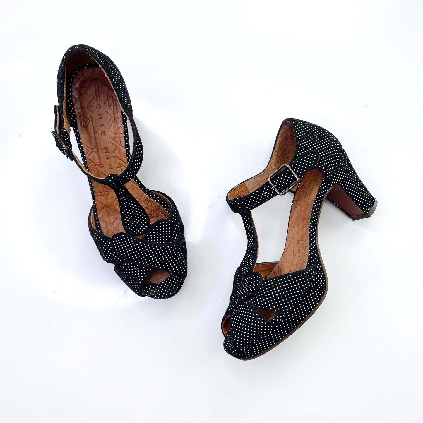 chie mihara polka dot t-strap heels - size 36