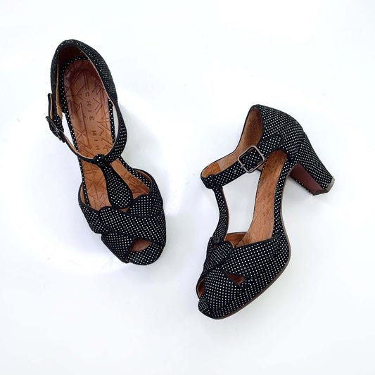 chie mihara polka dot t-strap heels - size 36