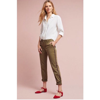 Anthropologie Relaxed Striped Chino in Moss - size 28