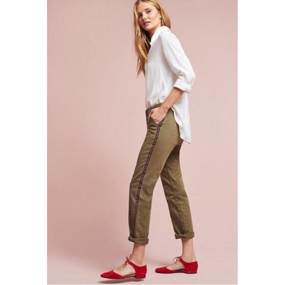 Anthropologie Relaxed Striped Chino in Moss - size 28