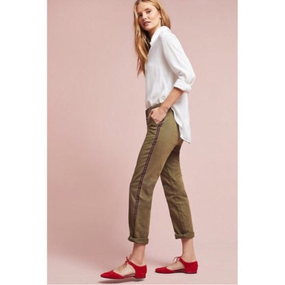 Anthropologie Relaxed Striped Chino in Moss - size 28