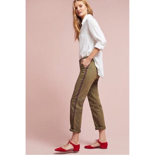 Anthropologie Relaxed Striped Chino in Moss - size 28