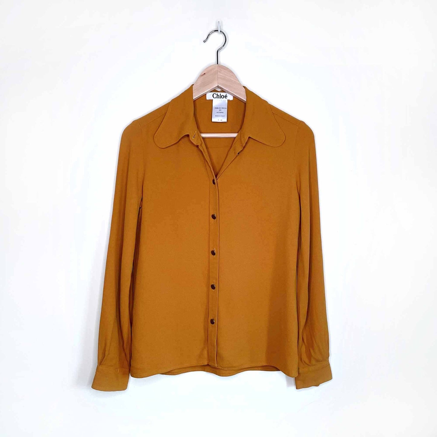 chloé crepe automne gold retro button down blouse - size 38