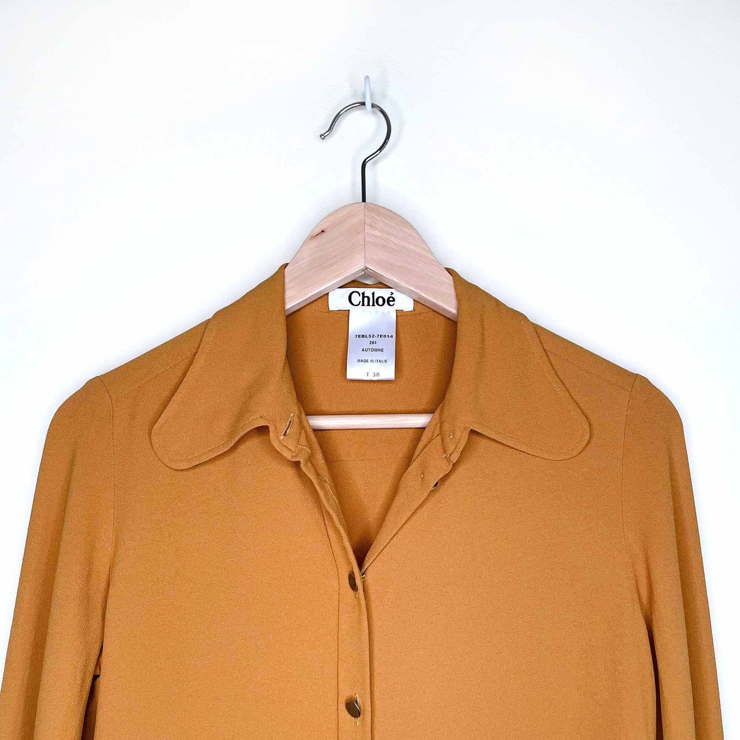 chloé crepe automne gold retro button down blouse - size 38