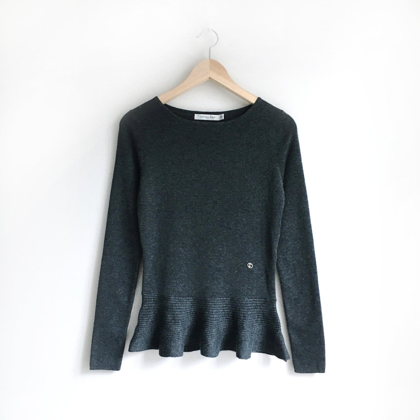 Christian Dior cashmere-silk peplum hem crewneck sweater - size 10 US