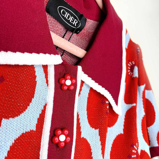 nwt cider poppy short sleeve collared knit top - size small