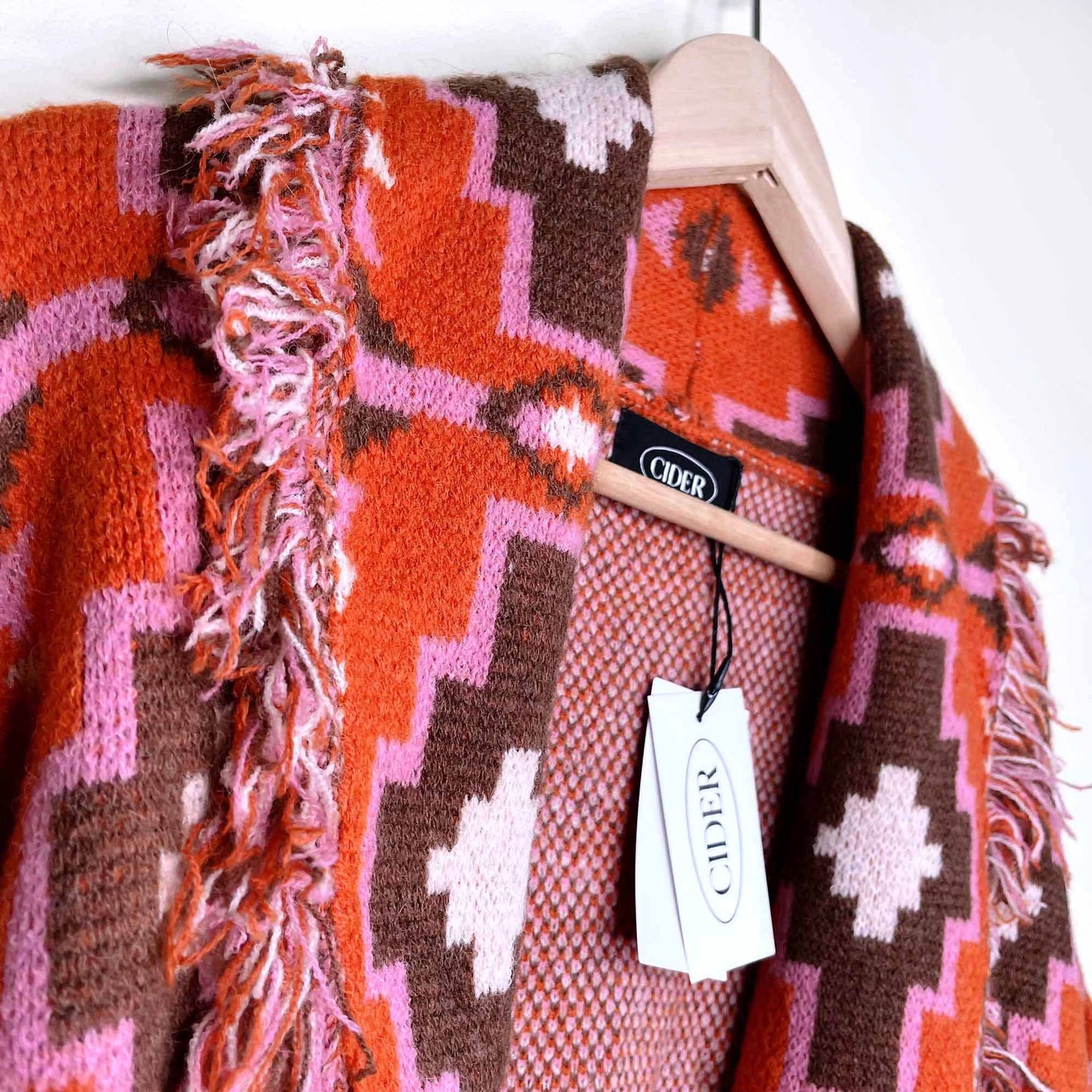 cider boho southwestern fringe cardigan with balloon sleeves - size small