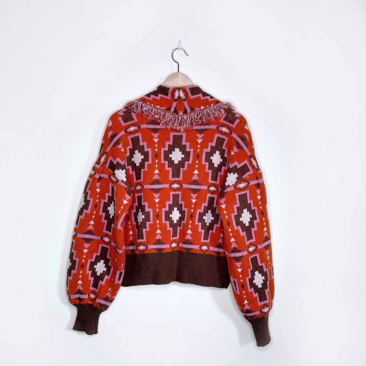 cider boho southwestern fringe cardigan with balloon sleeves - size small