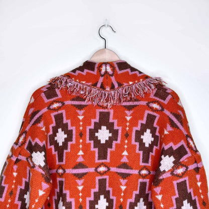 cider boho southwestern fringe cardigan with balloon sleeves - size small