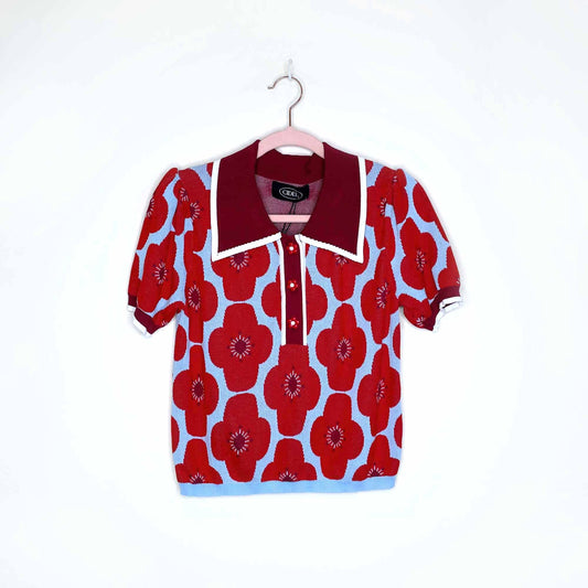 nwt cider poppy short sleeve collared knit top - size small