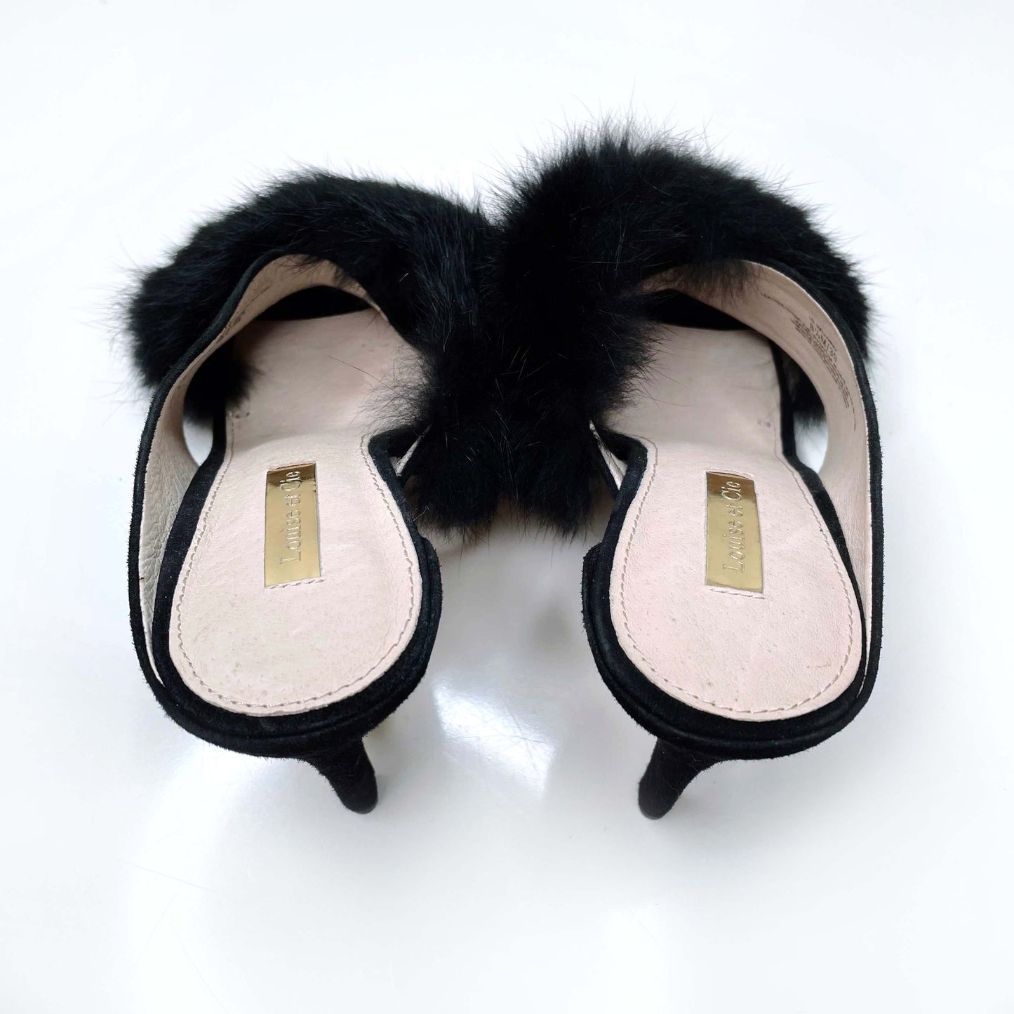 louise et cie black holloway rabbit fur slip on heels - size 8.5