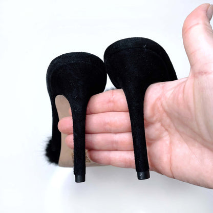 louise et cie black holloway rabbit fur slip on heels - size 8.5