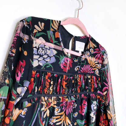 cinq a sept 2022 black floral silk chiffon blouse - size xs