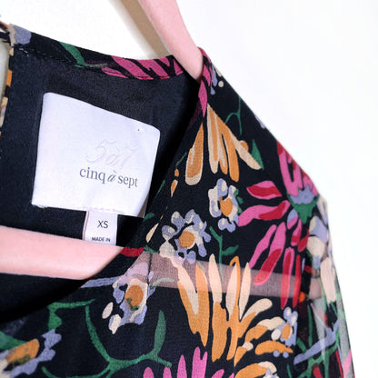 cinq a sept 2022 black floral silk chiffon blouse - size xs