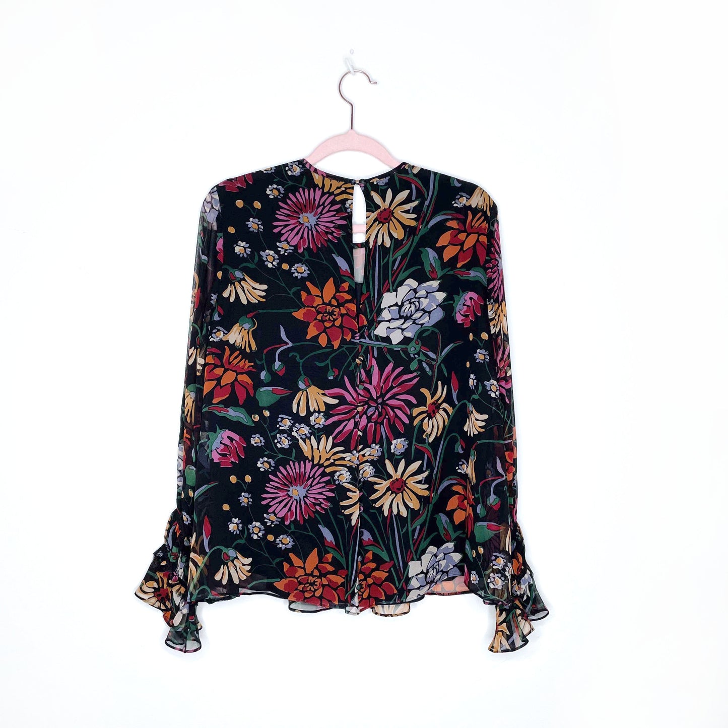 cinq a sept 2022 black floral silk chiffon blouse - size xs