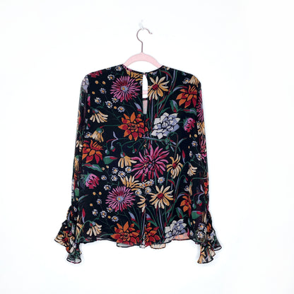 cinq a sept 2022 black floral silk chiffon blouse - size xs