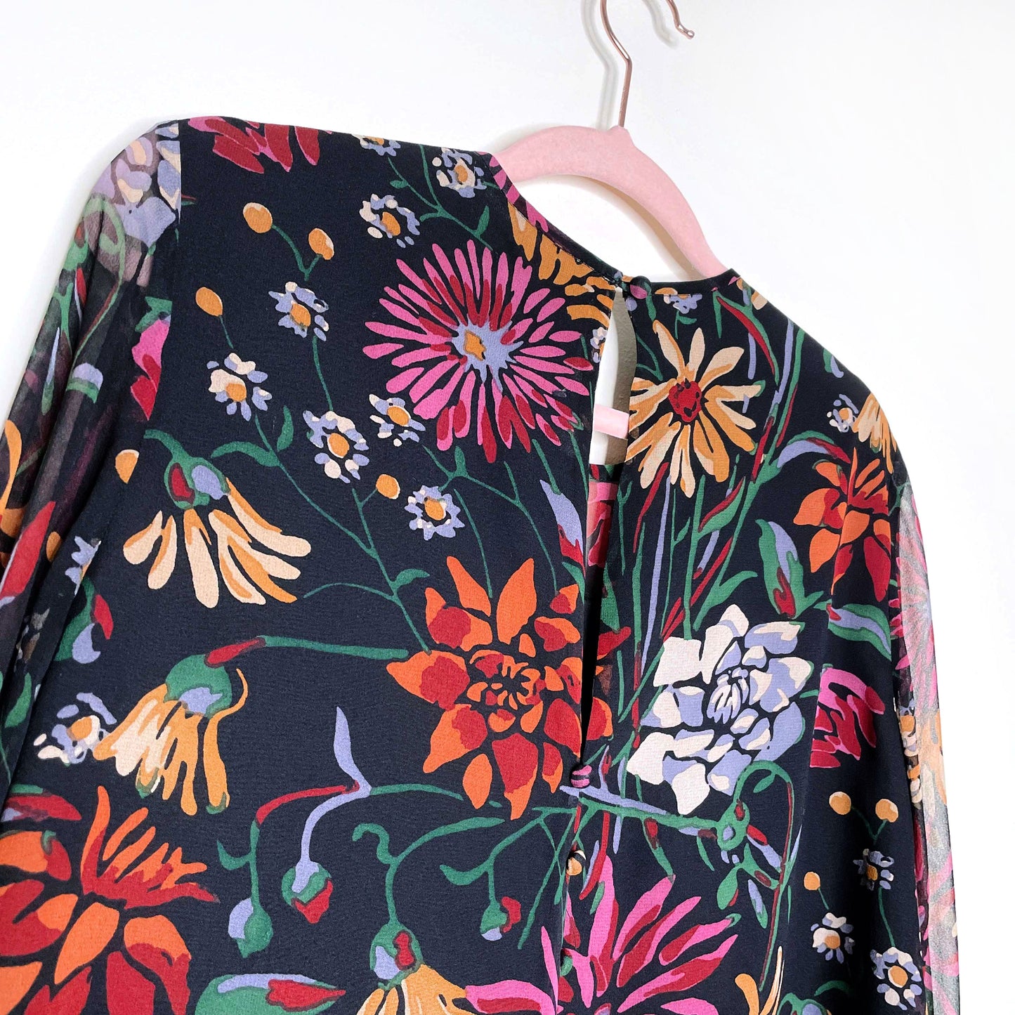 cinq a sept 2022 black floral silk chiffon blouse - size xs