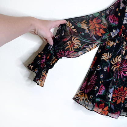 cinq a sept 2022 black floral silk chiffon blouse - size xs