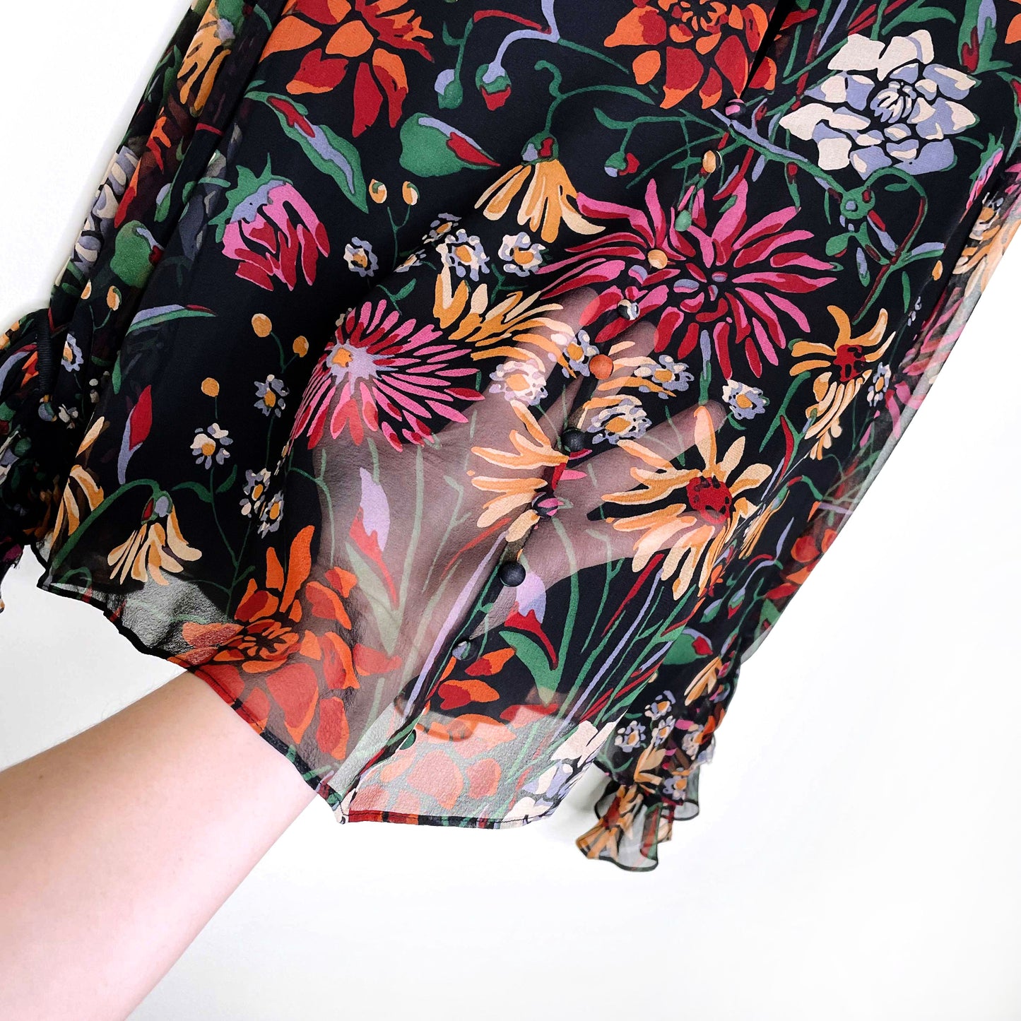 cinq a sept 2022 black floral silk chiffon blouse - size xs