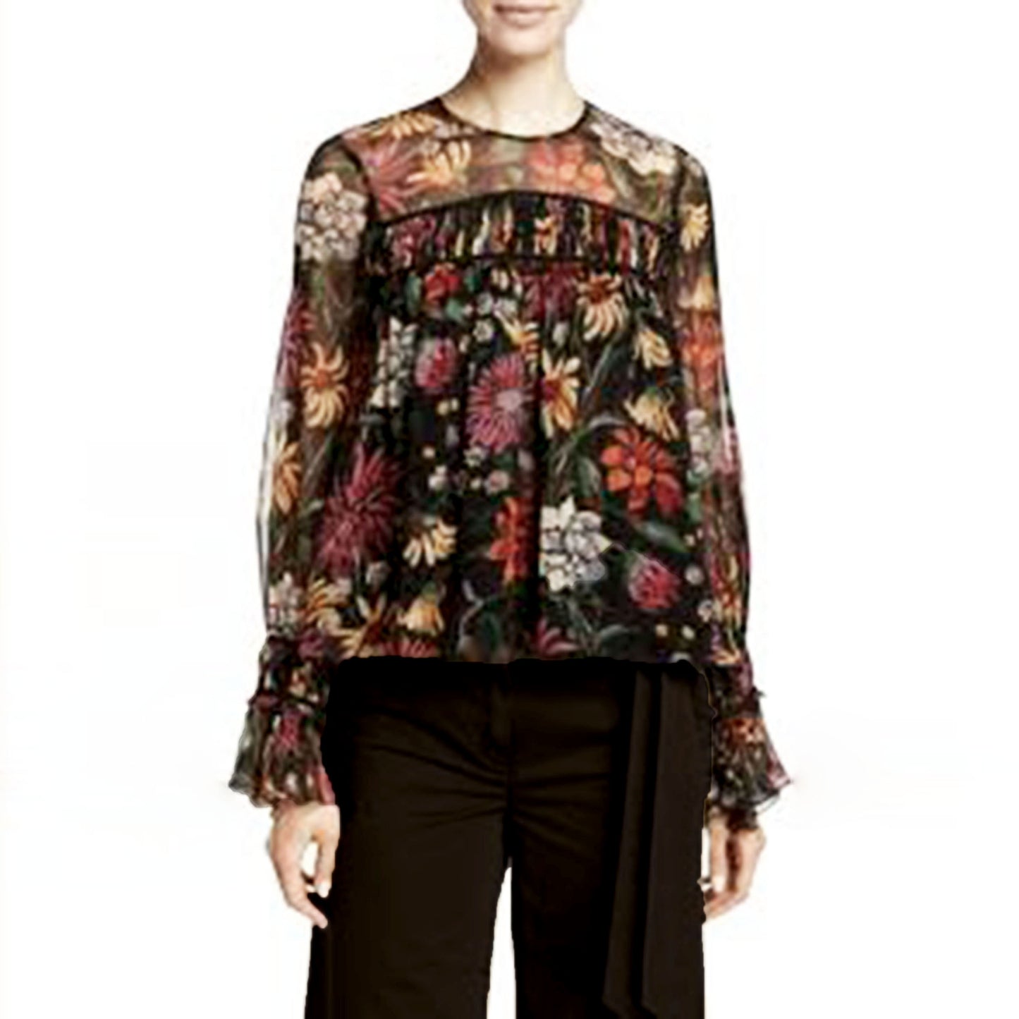 cinq a sept 2022 black floral silk chiffon blouse - size xs