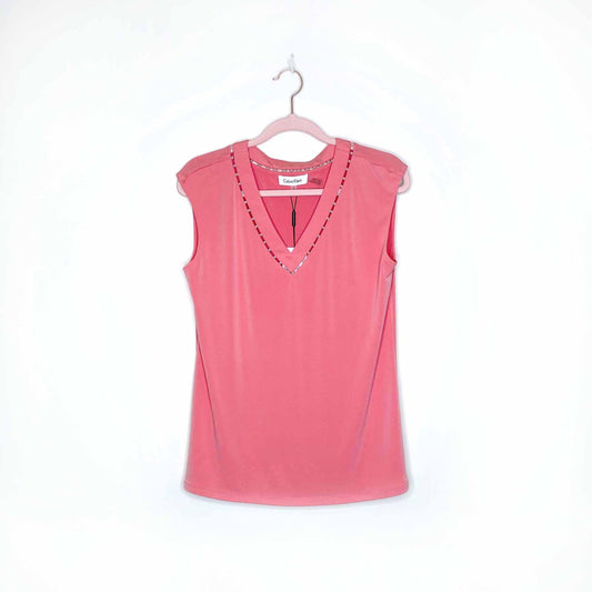 nwt calvin klein pearl v-neck sleeveless top - size small