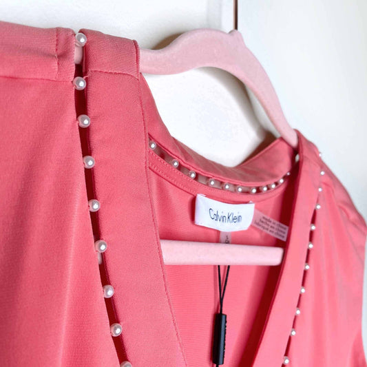 nwt calvin klein pearl v-neck sleeveless top - size small