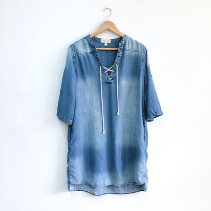 Cloth &amp; Stone Xander Chambray Lace-up Dress - size Small
