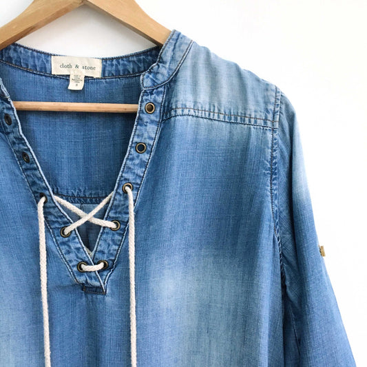 Cloth &amp; Stone Xander Chambray Lace-up Dress - size Small