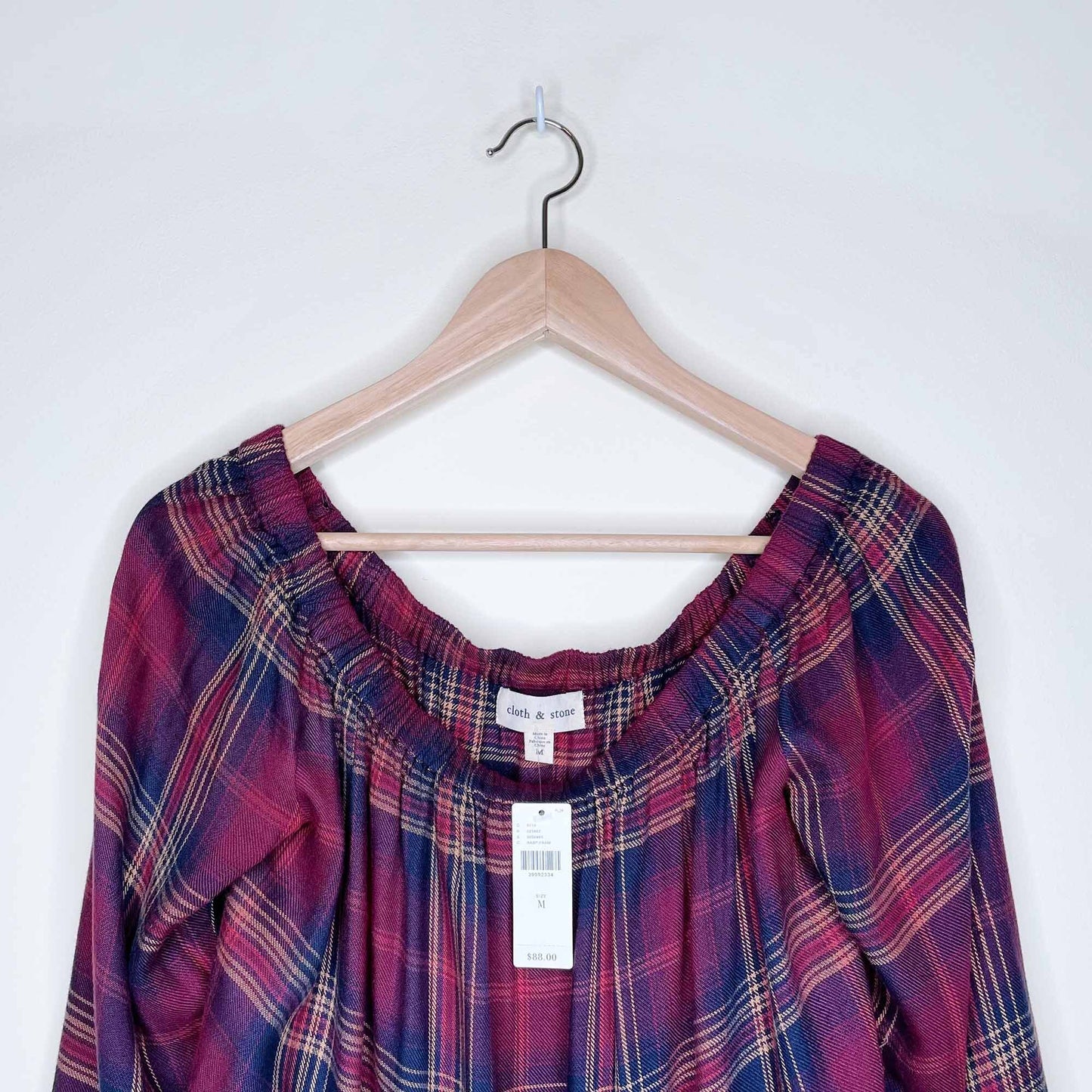 NWT Cloth & Stone homestead plaid off-shoulder top - size Medium