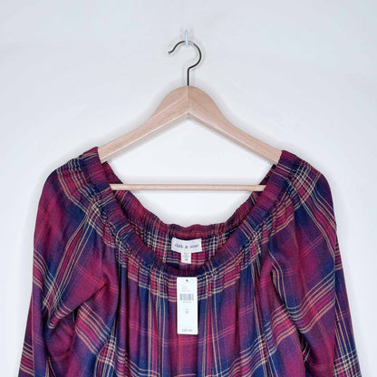 NWT Cloth & Stone homestead plaid off-shoulder top - size Medium