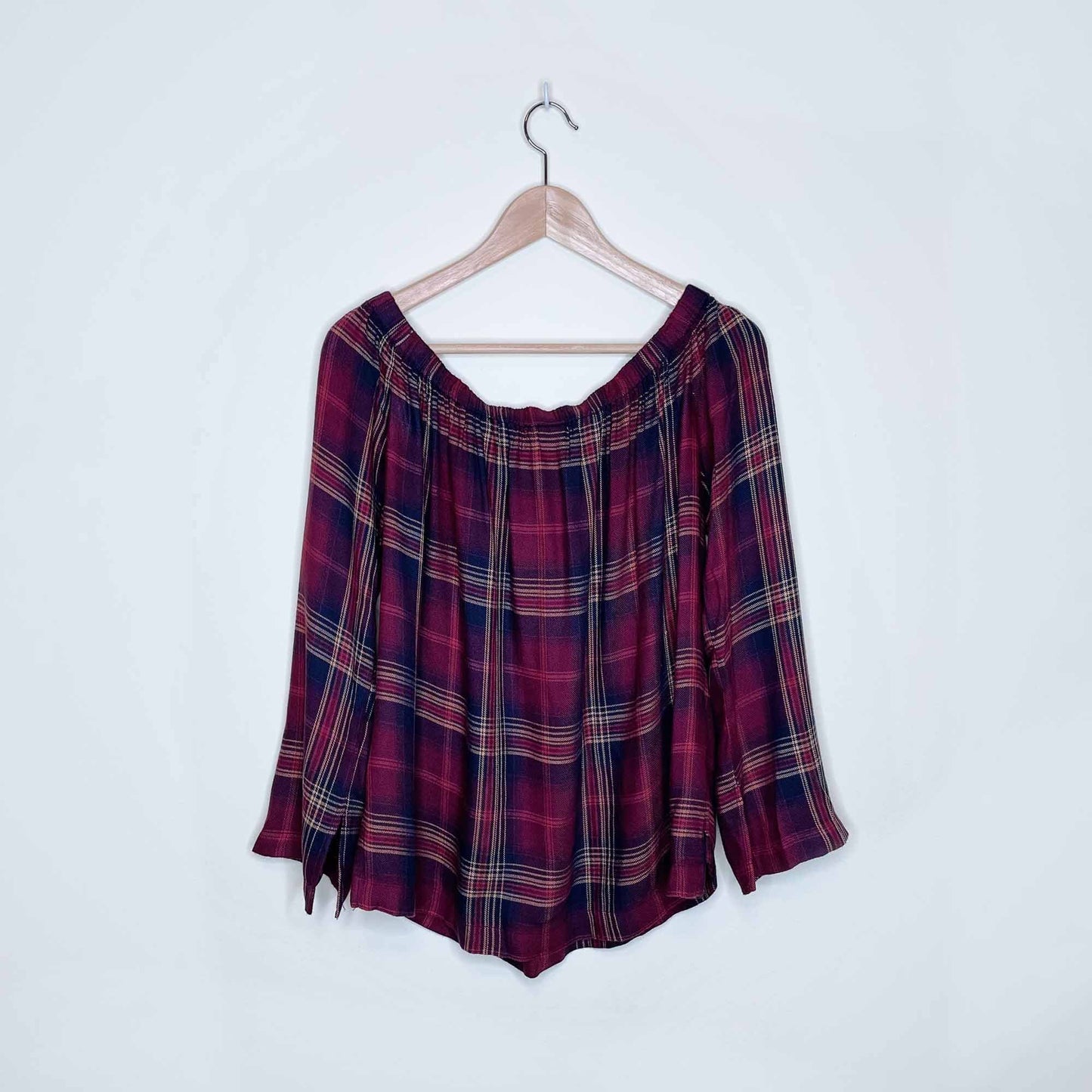 NWT Cloth & Stone homestead plaid off-shoulder top - size Medium