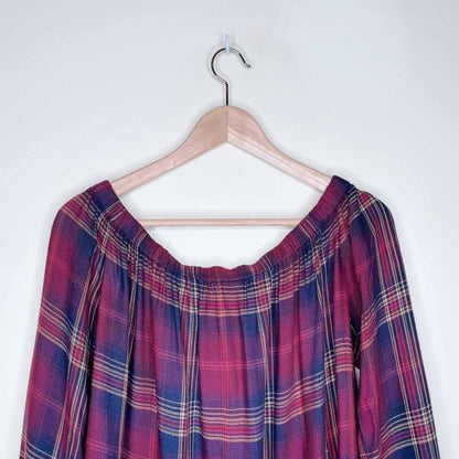 NWT Cloth & Stone homestead plaid off-shoulder top - size Medium