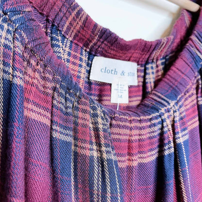 NWT Cloth & Stone homestead plaid off-shoulder top - size Medium