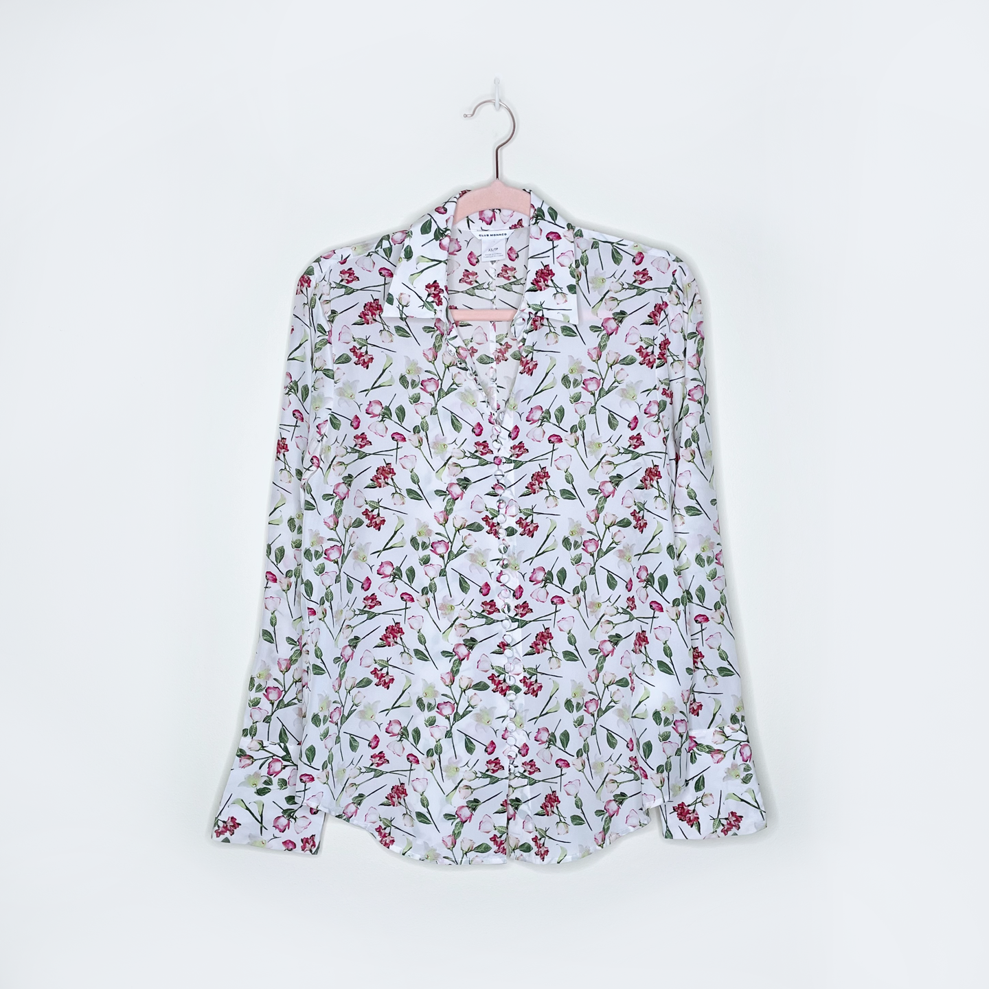 club monaco helek silk floral covered button blouse - size xs