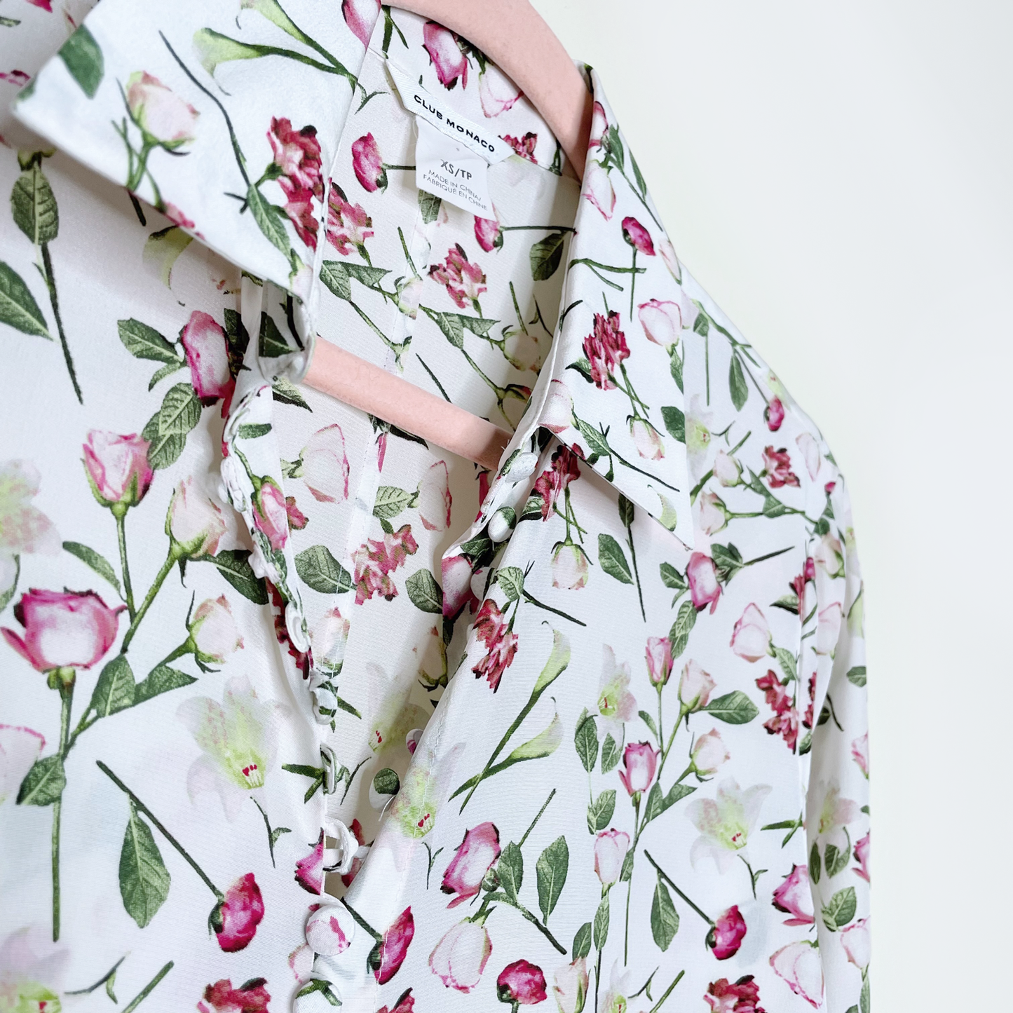 club monaco helek silk floral covered button blouse - size xs